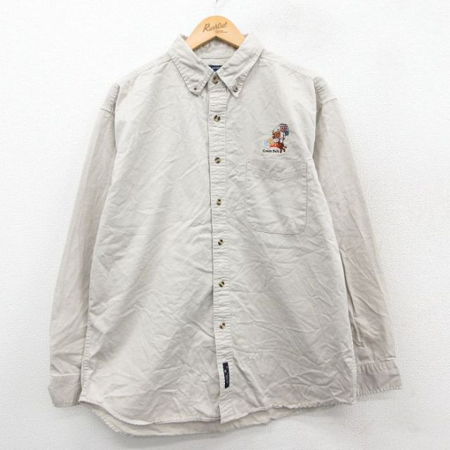 L★古着 長袖 シャツ メンズ 00年代 00s バッファロー コットン ボタンダウン 薄ベージュ 25nov14