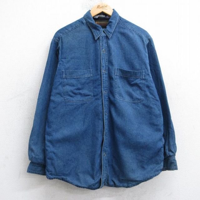 L★古着 FADED GLORY 長袖 シャツ メンズ 00年代 00s コットン 紺 デニム 内側フランネル 25nov15