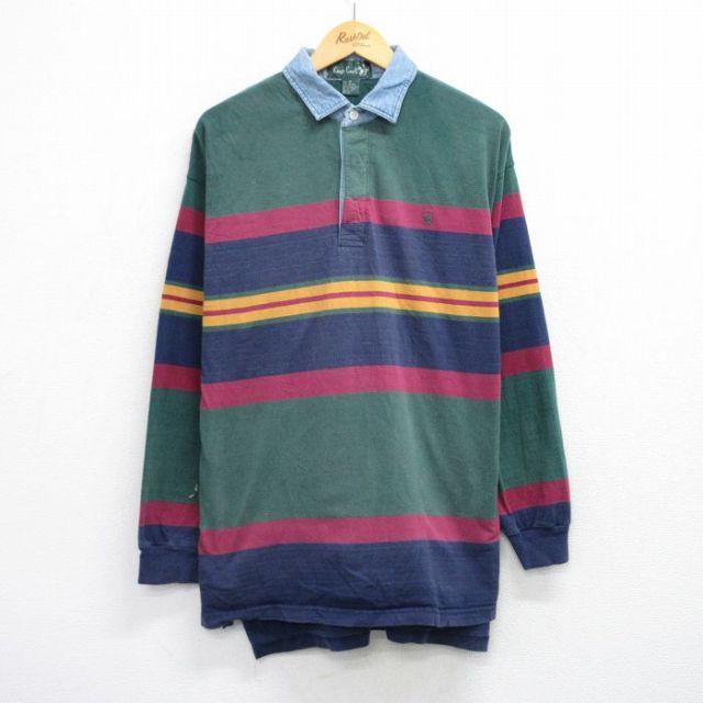 古着通販 L☆古着 長袖 ラガー シャツ メンズ 90年代 90s 襟デニム