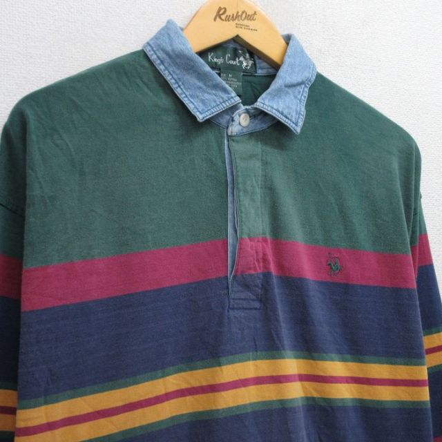 古着通販 L☆古着 長袖 ラガー シャツ メンズ 90年代 90s 襟デニム