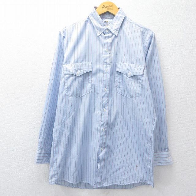 90s 長袖シャツ ストライプ ネイビー L | 古着