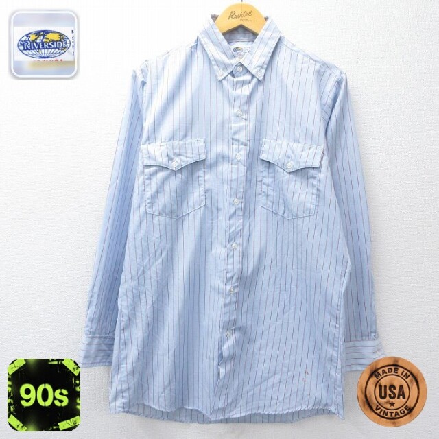 【50%OFF】90s 長袖シャツ ストライプ ネイビー L | 古着