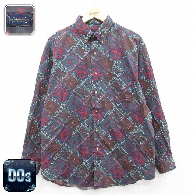 【50%OFF】00s 長袖シャツ 総柄 グレー XL | 古着