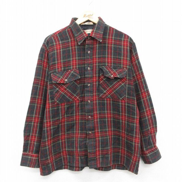 長袖シャツ チェック レッド L | 古着