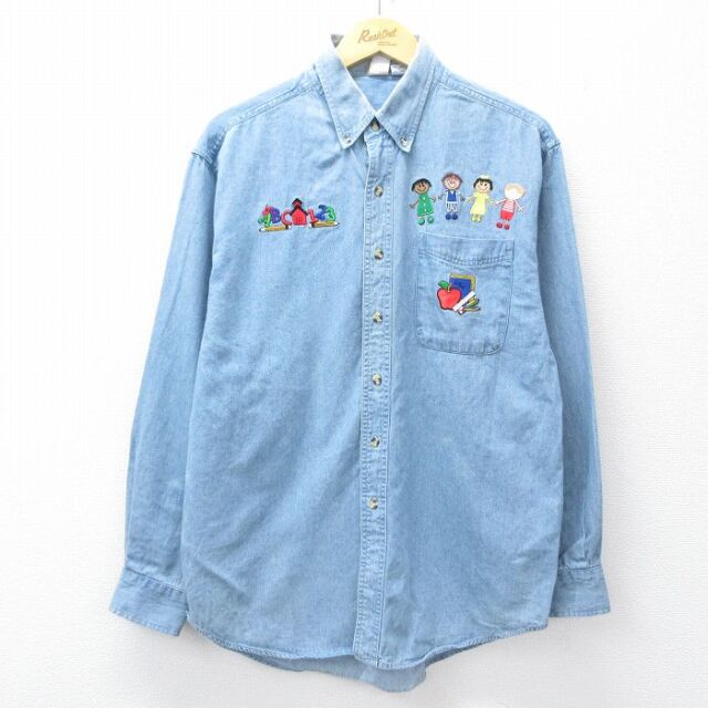 長袖シャツ ワッペン ネイビー L | 古着