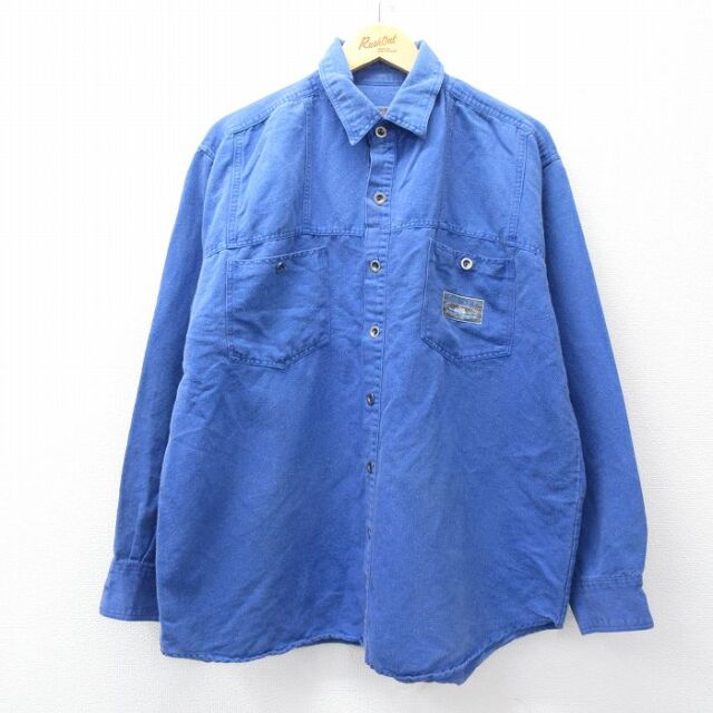 XL★古着 長袖 シャツ メンズ 90年代 90s JOVALL 大きいサイズ 紺系 25dec05