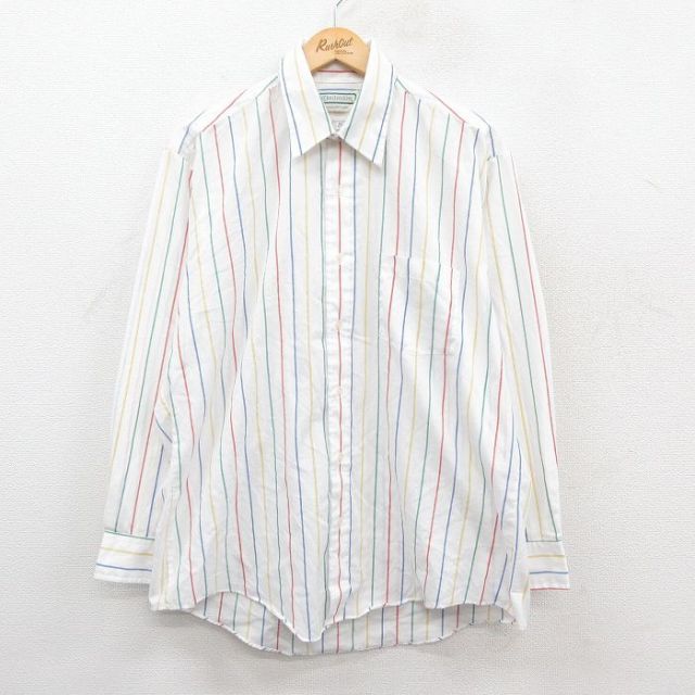 80s 長袖シャツ ストライプ ホワイト XL | 古着