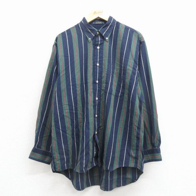 00s 長袖シャツ ストライプ ネイビー XL | 古着