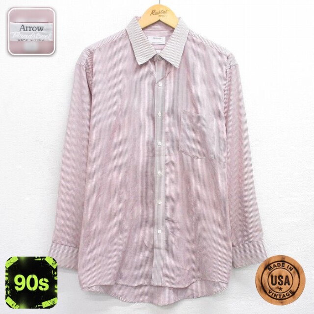 【50%OFF】アロー 90s 長袖シャツ ストライプ レッド XL | 古着