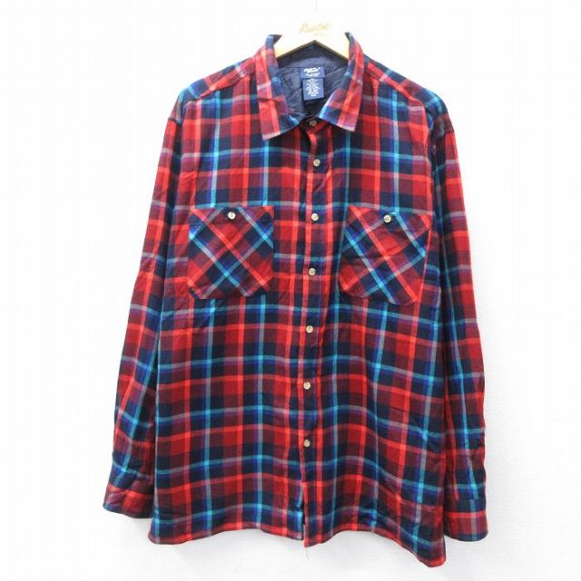 XL★古着 長袖 シャツ メンズ 赤他 チェック 26jan10