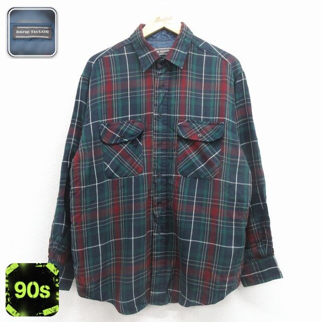 【50%OFF】90s 長袖シャツ チェック グリーン L | 古着