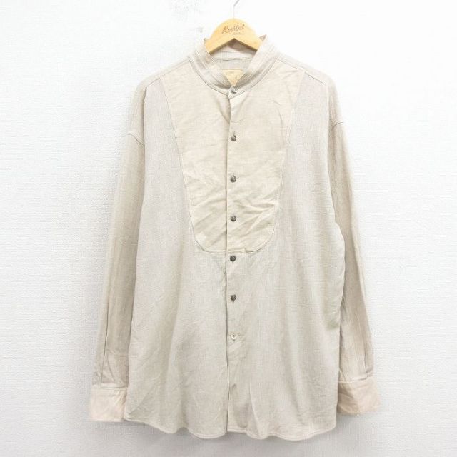 XL★古着 長袖 シャツ メンズ 90年代 90s スタンドカラー コットン USA製 ベージュ 26jan17