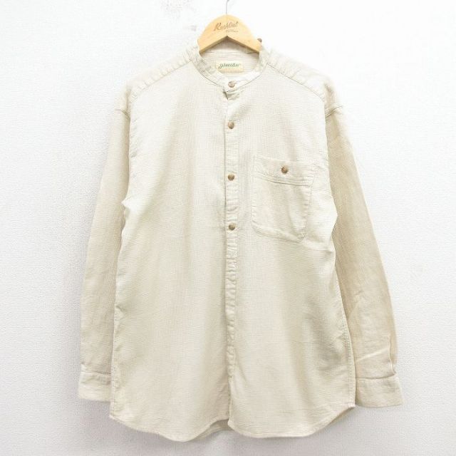 L★古着 セントジョンズベイ 長袖 シャツ メンズ 90年代 90s ノーカラー コットン ベージュ【spe】 26jan17