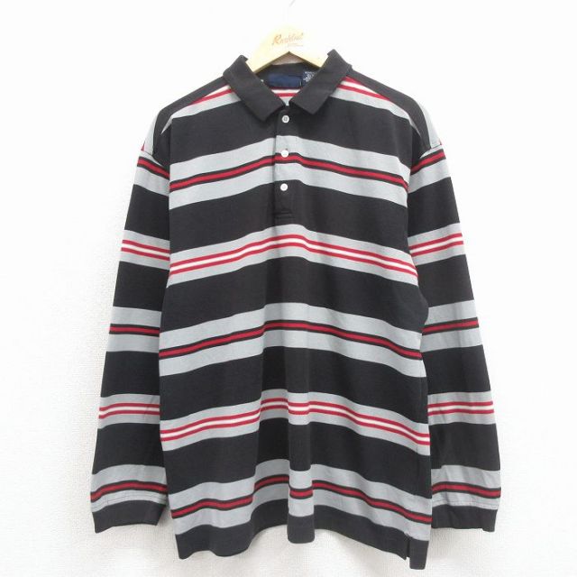 XL★古着 ピューリタン 長袖 ポロ シャツ メンズ 00年代 00s 大きいサイズ 黒他 ボーダー【spe】 26jan17