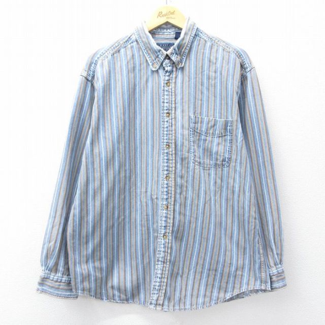 90s 長袖シャツ ストライプ ネイビー XL | 古着