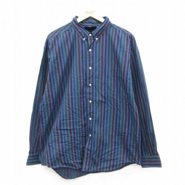 90s 長袖シャツ ストライプ ネイビー XL | 古着