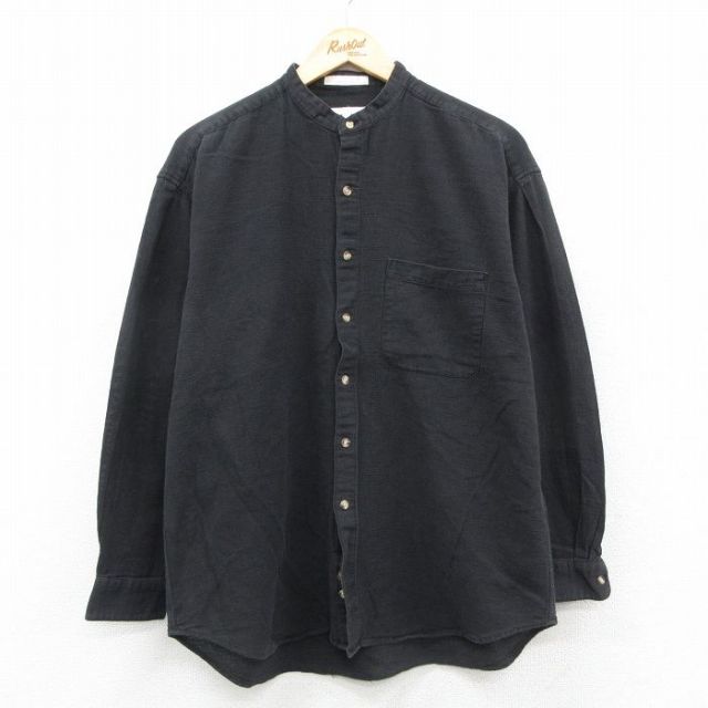 XL★古着 ペリーエリス 長袖 シャツ メンズ 90年代 90s コットン ノーカラー 黒【spe】 26jan30