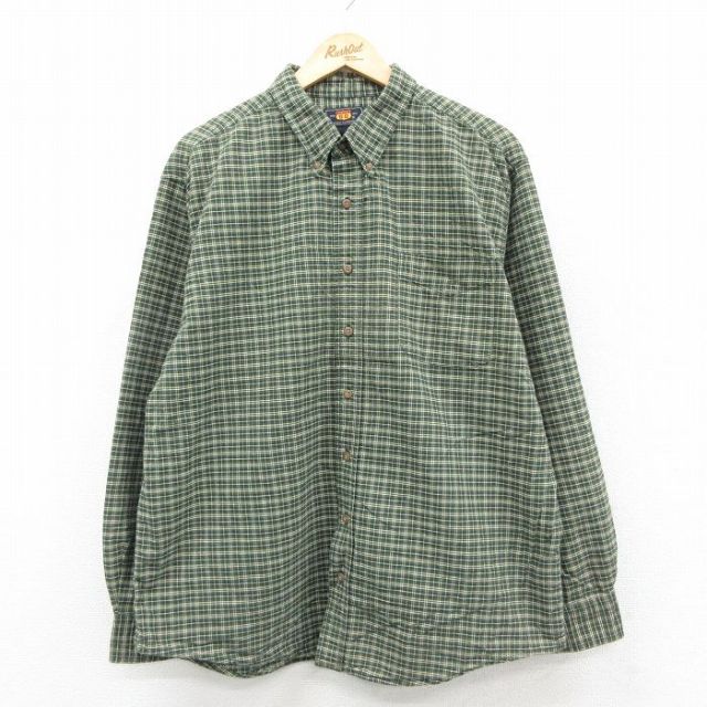 XL★古着 ルート66 長袖 シャツ メンズ 00年代 00s コットン ボタンダウン 緑他 チェック 26jan30