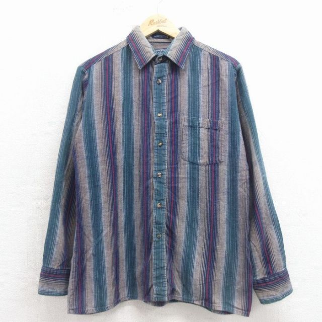 バンヒューセン 90s 長袖シャツ ストライプ ネイビー M | 古着