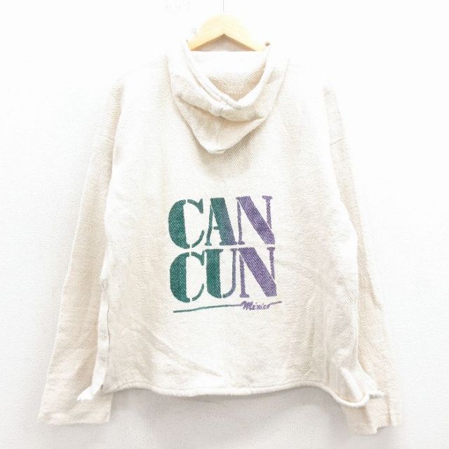 XL★古着 長袖 メキシカン パーカー メンズ 90年代 90s カンクン コットン メキシコ製 生成り 26jan31