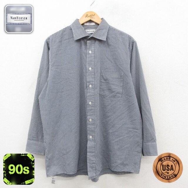 【50%OFF】バンヒューセン 90s 長袖シャツ ギンガムチェック ネイビー XL | 古着