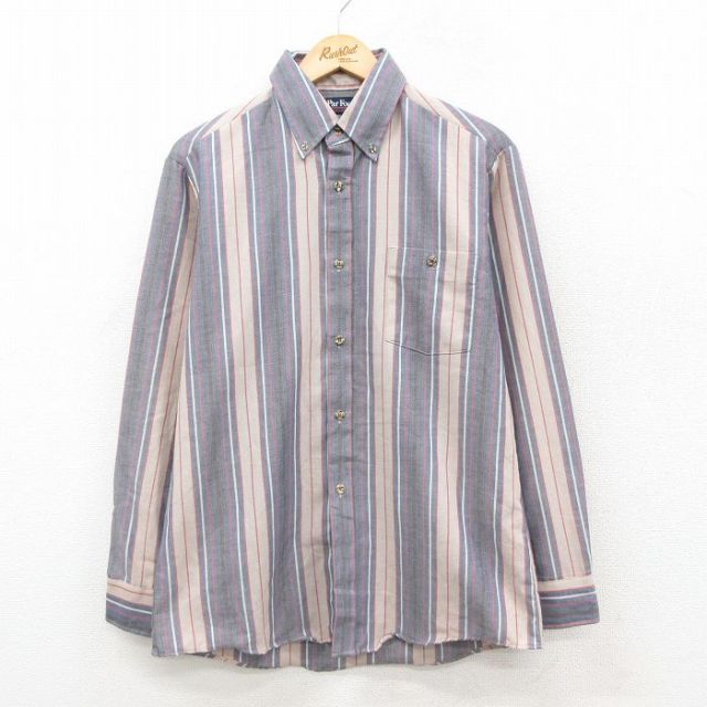 90s 長袖シャツ ストライプ ネイビー L | 古着