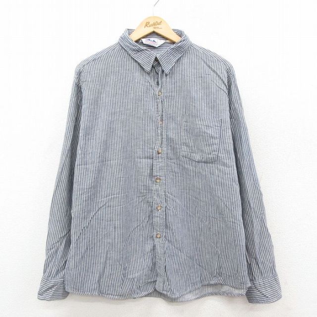 XL★古着 ダコタ 長袖 シャツ メンズ 80年代 80s コットン USA製 紺他 ストライプ 26feb06