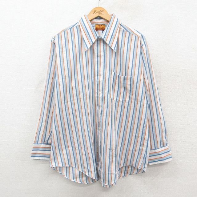 XL★古着 バンヒューセン 長袖 シャツ メンズ 70年代 70s 大きいサイズ 白他 ストライプ 26feb06