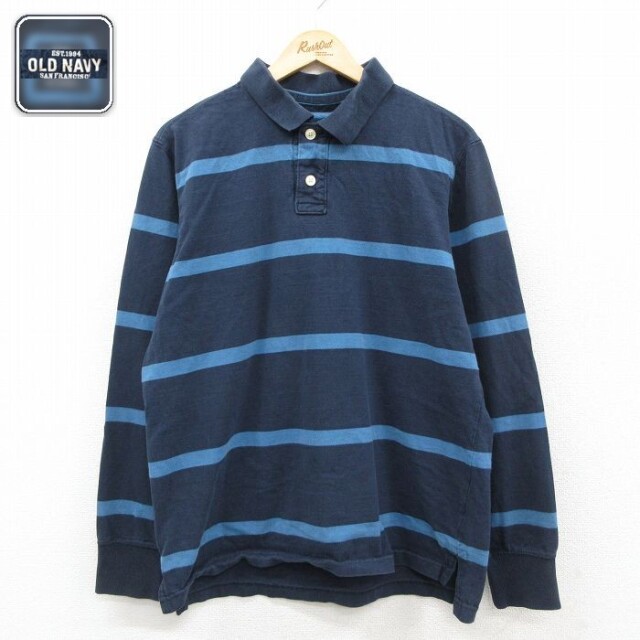 【50%OFF】オールドネイビー 長袖ポロシャツ ボーダー ネイビー L | 古着