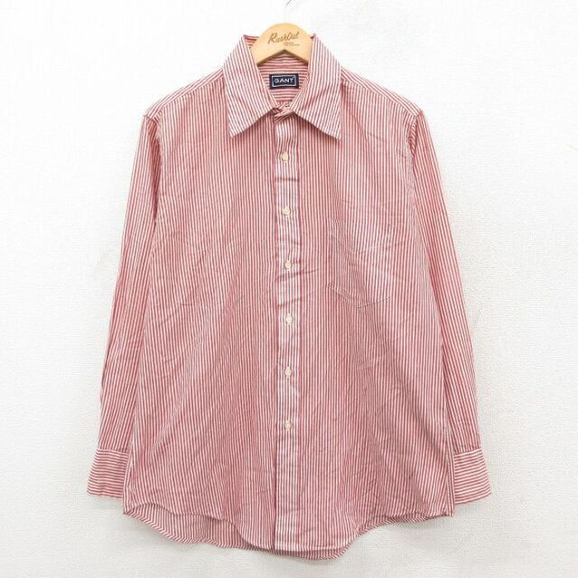 90s 長袖シャツ USA ストライプ レッド L | 古着