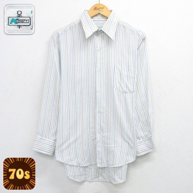【50%OFF】70s 長袖シャツ ストライプ ホワイト L | 古着