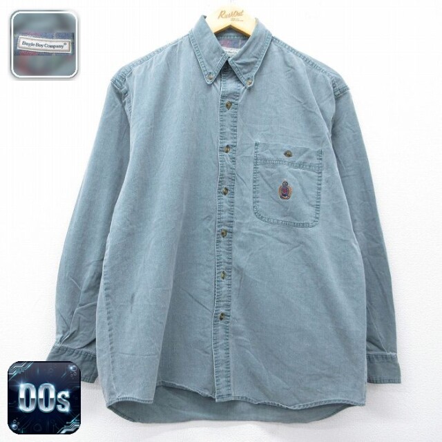 【50%OFF】ビューグルボーイ 00s 長袖シャツ ワンポイントロゴ グリーン L | 古着