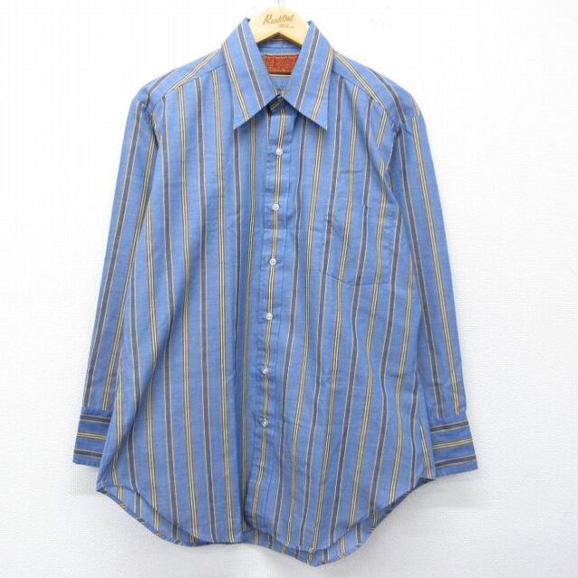 シアーズ 70s 長袖シャツ ストライプ ネイビー XL | 古着