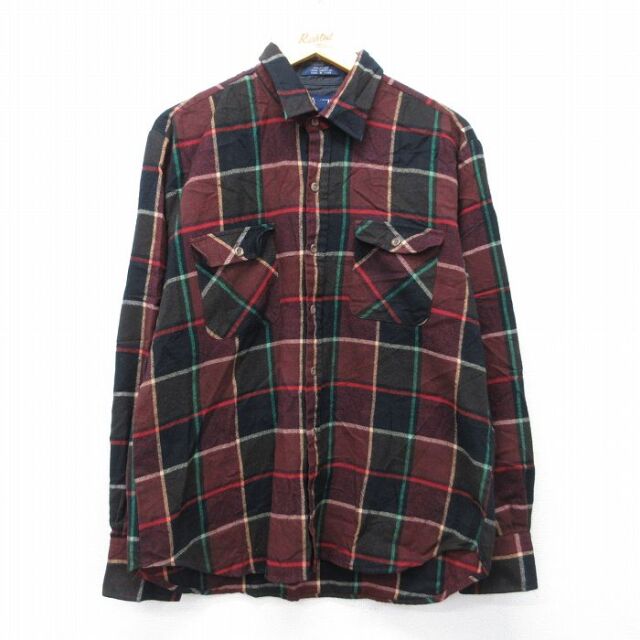 L★古着 アロー 長袖 シャツ メンズ 90年代 90s 黒他 チェック 26feb12