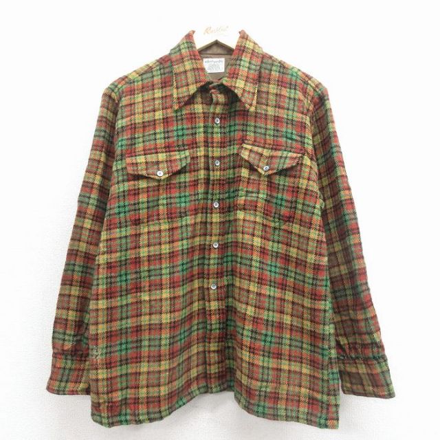 70s 長袖シャツ イエローチェック XL | 古着