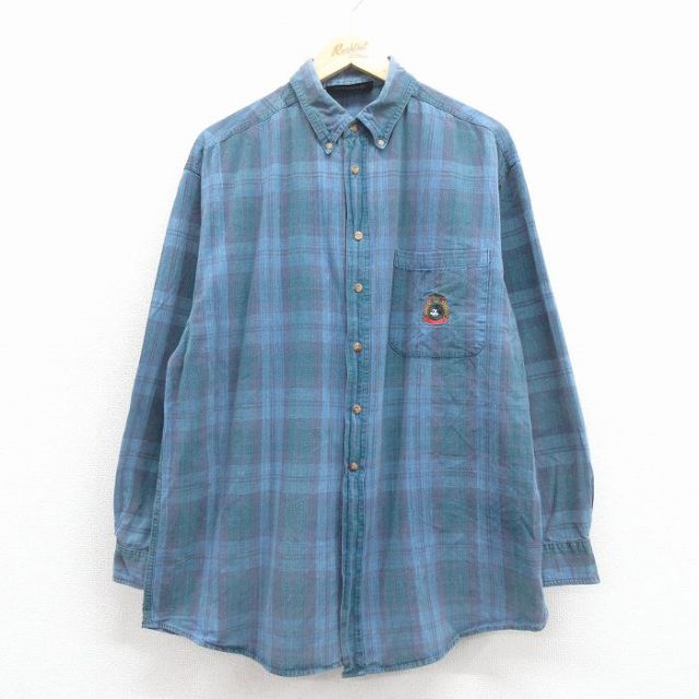 ディズニー 90s 長袖シャツ ミッキー ネイビーチェック XL | 古着