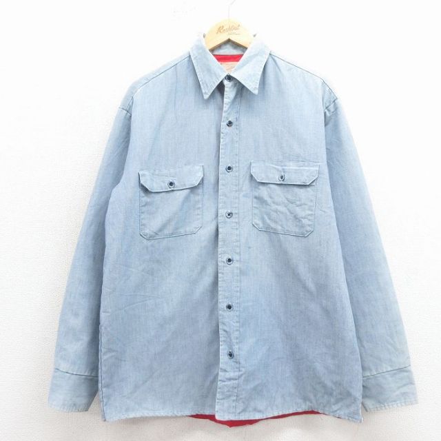 シアーズ 80s 長袖シャツ 内側キルティング ネイビー XL | 古着