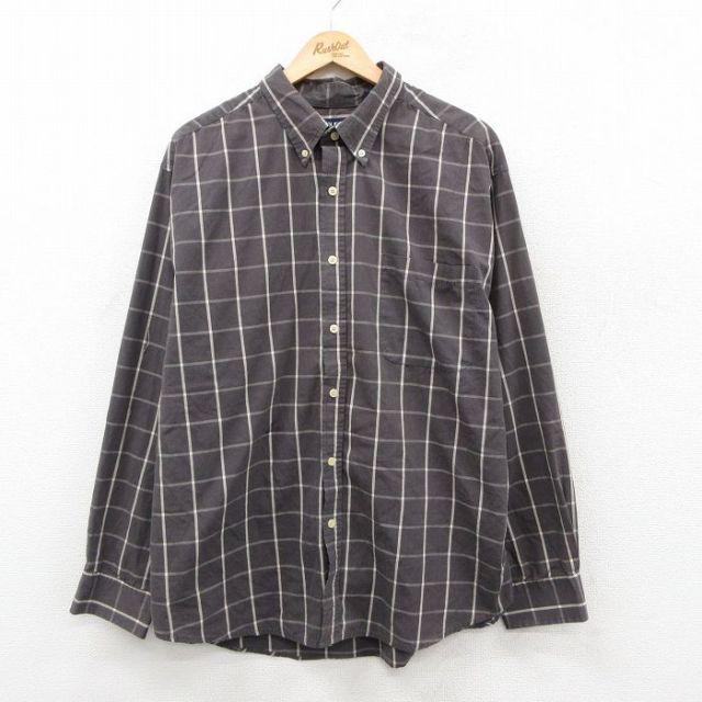 XL★古着 ピューリタン 長袖 シャツ メンズ 00年代 00s 大きいサイズ ボタンダウン グレー系他 チェック 26feb17