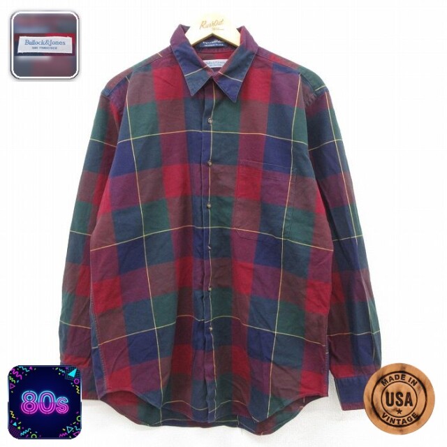 【50%OFF】長袖 シャツ 80s コットン USA製 エンジ他 チェック メンズXL相当 | 古着
