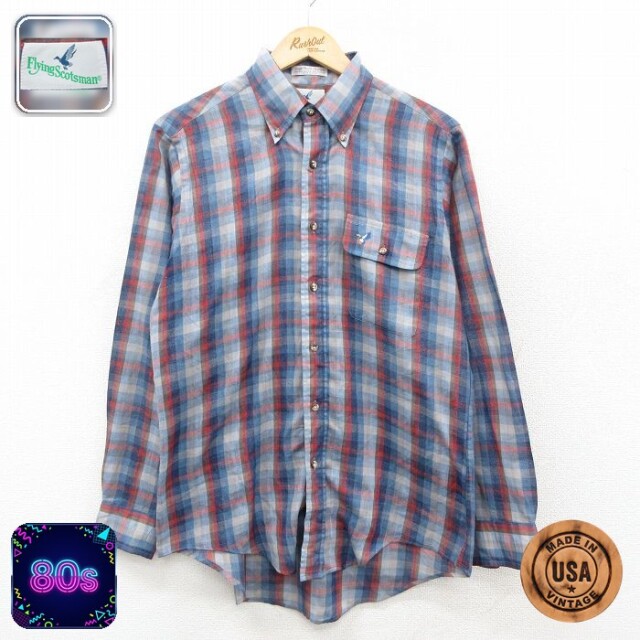 【50%OFF】80s 長袖シャツ チェック ネイビー L | 古着