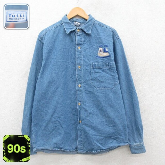 【50%OFF】90s 長袖シャツ デニム ネイビー L | 古着