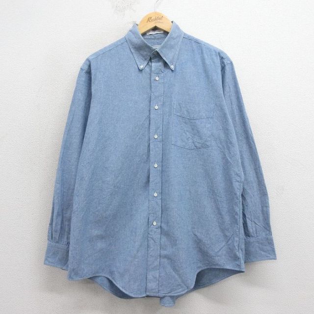 XL★古着 長袖 シャツ メンズ 80年代 80s コットン ボタンダウン USA製 薄紺 26feb18