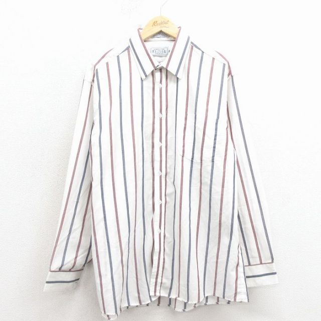 80s 長袖シャツ ストライプ ホワイト XL | 古着