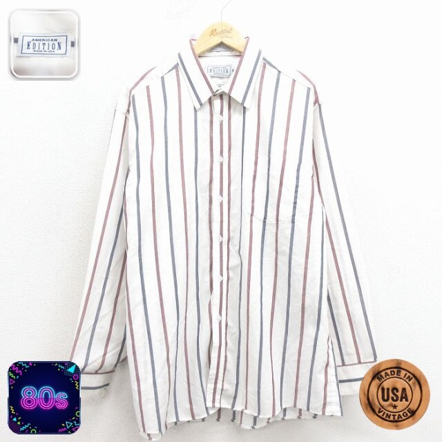 【50%OFF】80s 長袖シャツ ストライプ ホワイト XL | 古着