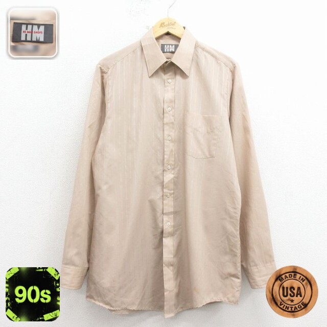 【50%OFF】ベージュストライプ 90s 長袖シャツ L | 古着