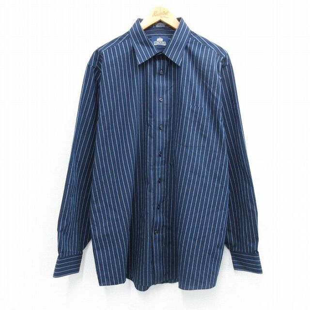 ストライプ 長袖シャツ ネイビー XL | 古着