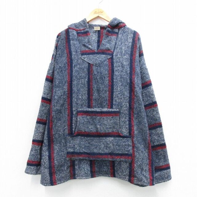 XL★古着 長袖 メキシカン パーカー メンズ メキシコ製 紺他 ストライプ 26feb24