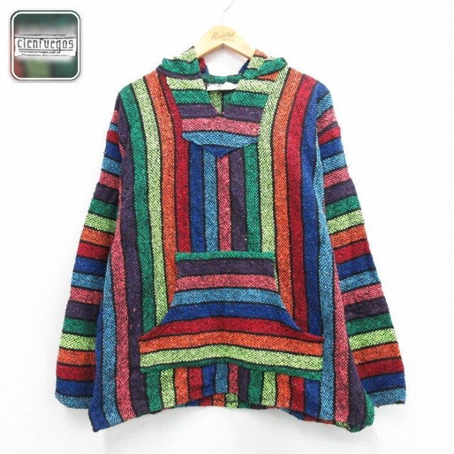 【50%OFF】長袖メキシカンパーカー ストライプ ネイビー L | 古着