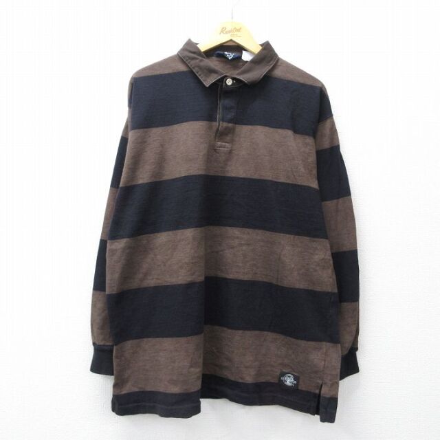 XL★古着 ウールリッチ 長袖 ラガー シャツ メンズ 90年代 90s コットン 茶他 ボーダー【spe】 26feb25