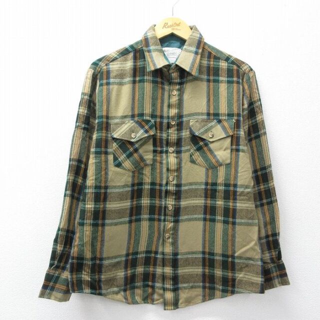 M★古着 シアーズ 長袖 シャツ メンズ 90年代 90s ベージュ系他 チェック 26feb25